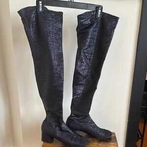 CHANEL Shimmering Black Over-the-Knee Boots
